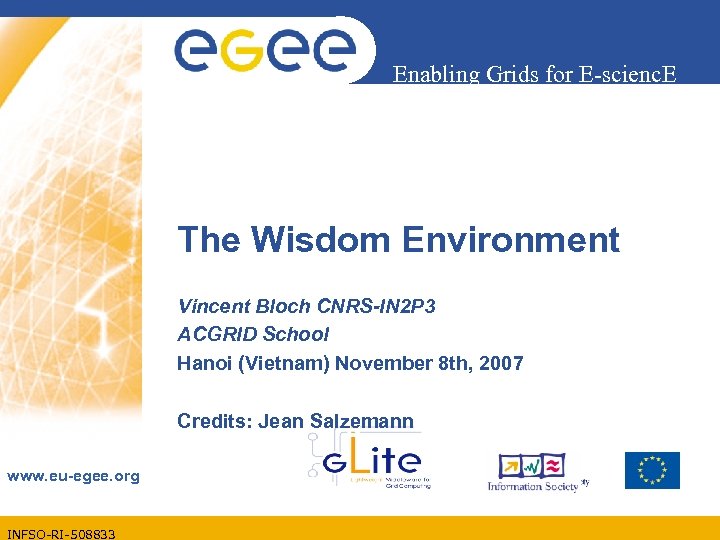 Enabling Grids for E-scienc. E Enabling Grids E-scienc. E The Wisdom Environment Vincent Bloch