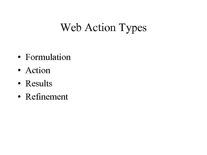 Web Action Types • • Formulation Action Results Refinement 