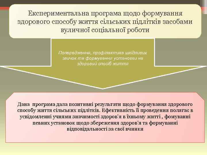 Експериментальна програма щодо формування здорового способу життя сільських підлітків засобами вуличної соціальної роботи Попередження,