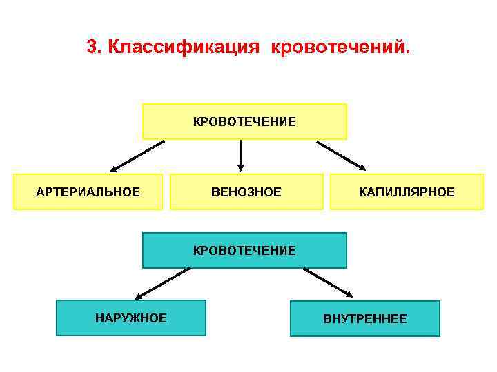 Какие признаки классификации кровотечений существуют закончите схему