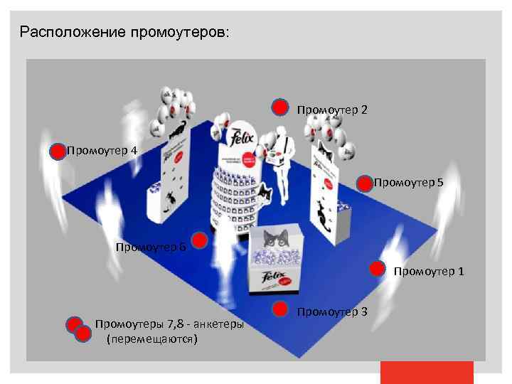 Расположение промоутеров: Промоутер 2 Промоутер 4 Промоутер 5 Промоутер 6 Промоутер 1 Промоутеры 7,