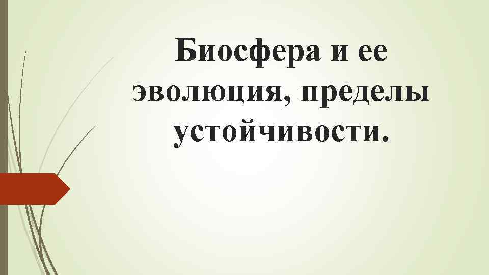 Биосфера и ее эволюция, пределы устойчивости. 