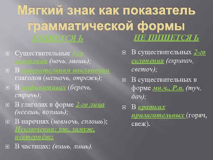 Мягкий знак как показатель грамматической формы НЕ ПИШЕТСЯ Ь Существительные 3 -го склонения (ночь,