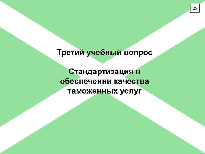 25 Третий учебный вопрос Стандартизация в обеспечении качества таможенных услуг 