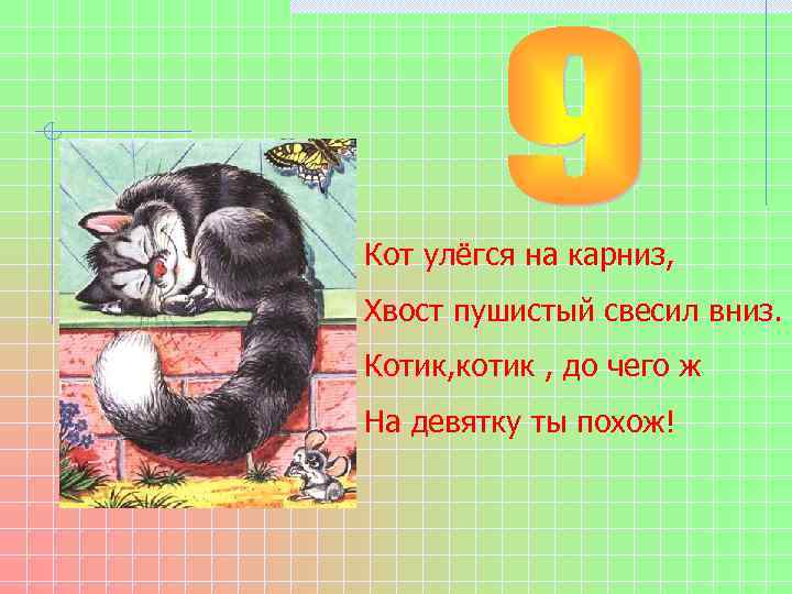 Кот улёгся на карниз, Хвост пушистый свесил вниз. Котик, котик , до чего ж