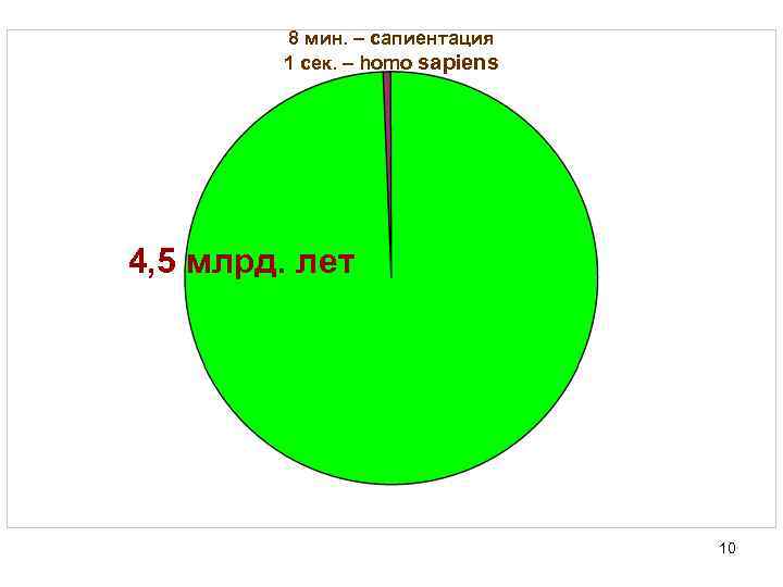 8 мин. – сапиентация 1 сек. – homo sapiens 4, 5 млрд. лет 10
