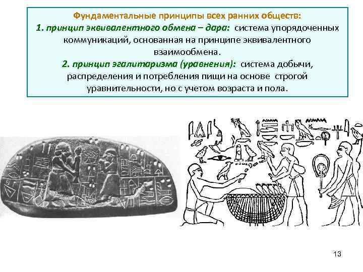 Фундаментальные принципы всех ранних обществ: 1. принцип эквивалентного обмена – дара: система упорядоченных коммуникаций,