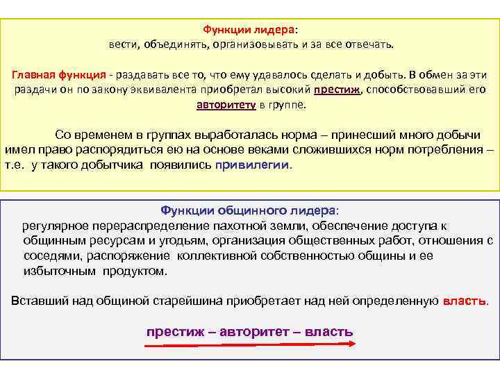 Функции лидера: вести, объединять, организовывать и за все отвечать. Главная функция - раздавать все