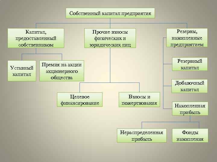 Собственный капитал предприятия Капитал, предоставленный собственником Уставный капитал Прочие взносы физических и юридических лиц