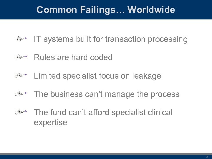 Common Failings… Worldwide IT systems built for transaction processing Rules are hard coded Limited