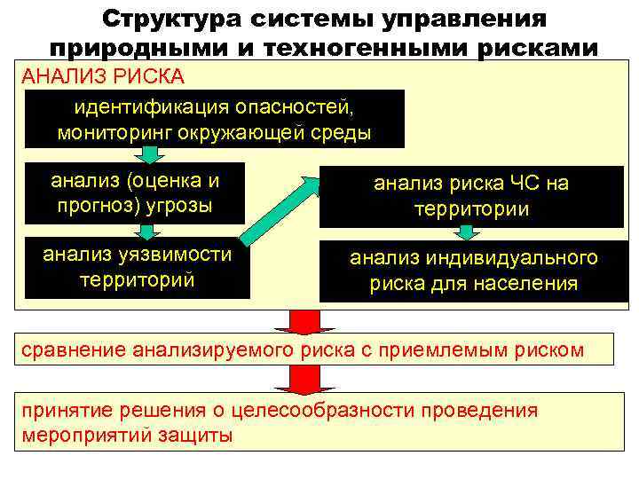 Структура риска. Структура системы управления природными и техногенными рисками. Структура техногенного риска. Структура системы управления рисками. Методы анализа техногенных рисков.