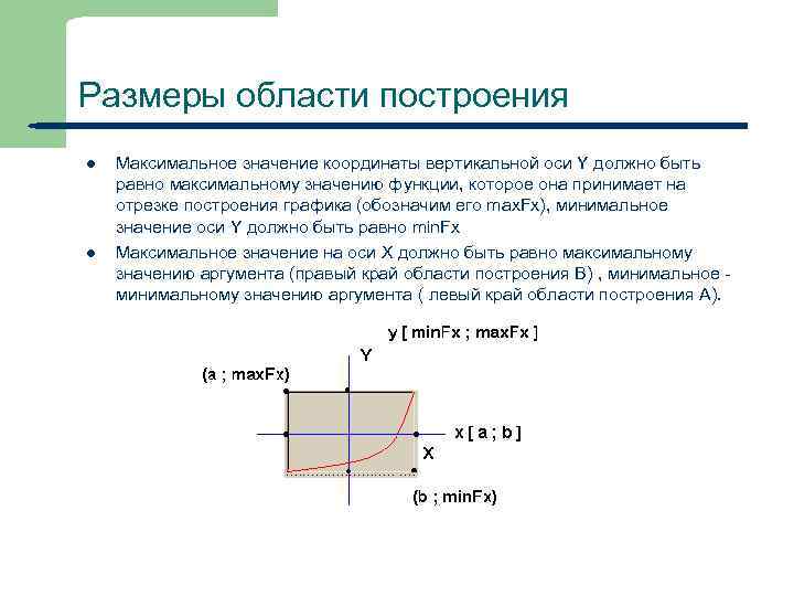 Размеры области построения l l 25 Максимальное значение координаты вертикальной оси Y должно быть