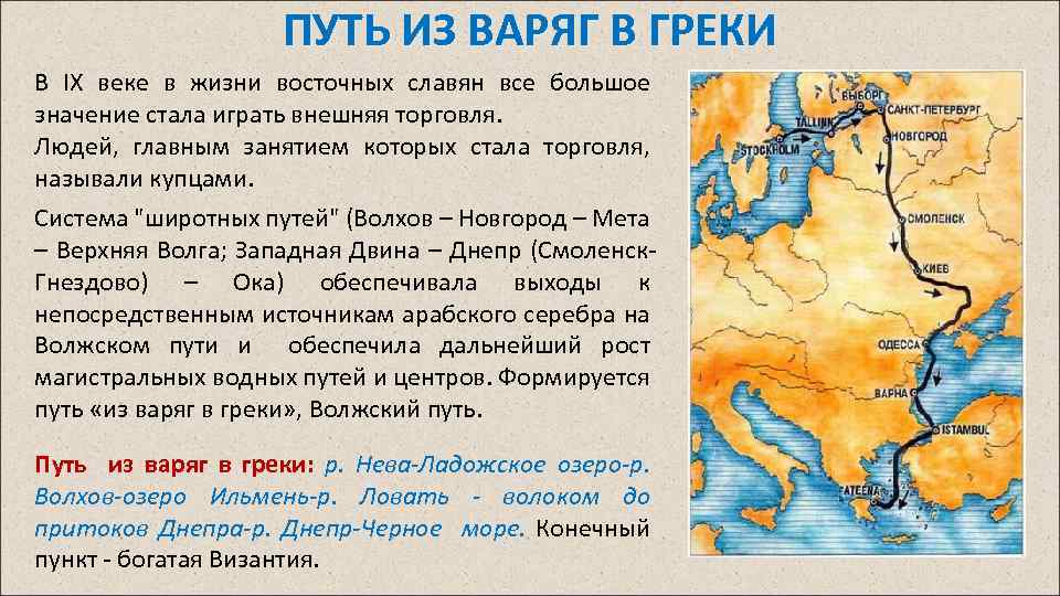 ПУТЬ ИЗ ВАРЯГ В ГРЕКИ В IX веке в жизни восточных славян все большое