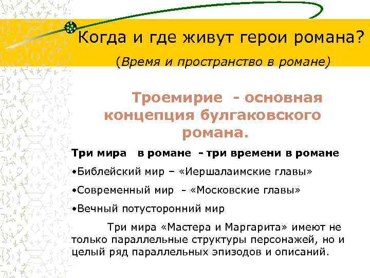 Когда и где живут герои романа? (Время и пространство в романе) Троемирие - основная