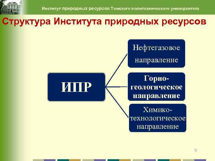 Институт природных ресурсов Томского политехнического университета Структура Института природных ресурсов Нефтегазовое направление ИПР Горногеологическое