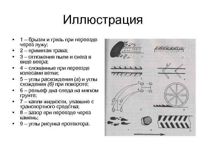 Признаки следов. Следы движения транспортных средств. Направление движения транспортного средства по его следам. Направление движения транспорта криминалистика. Признаки направления движения транспортного средства.