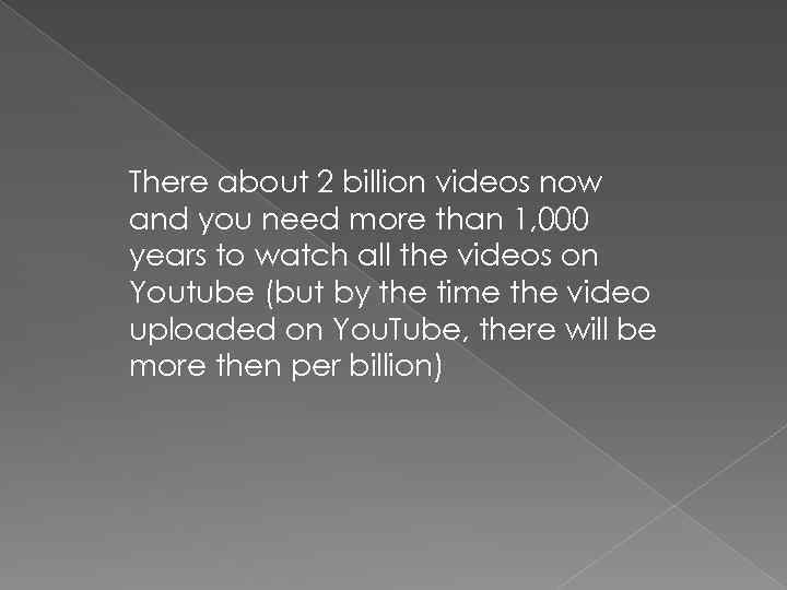 There about 2 billion videos now and you need more than 1, 000 years