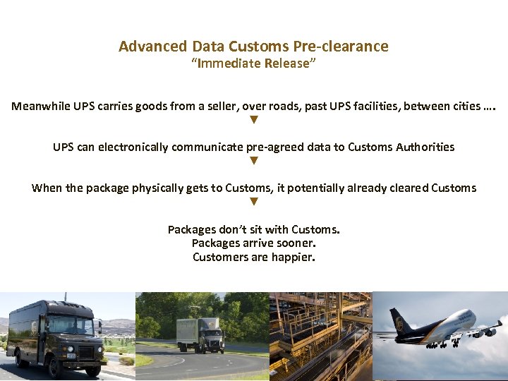 Advanced Data Customs Pre-clearance “Immediate Release” Meanwhile UPS carries goods from a seller, over