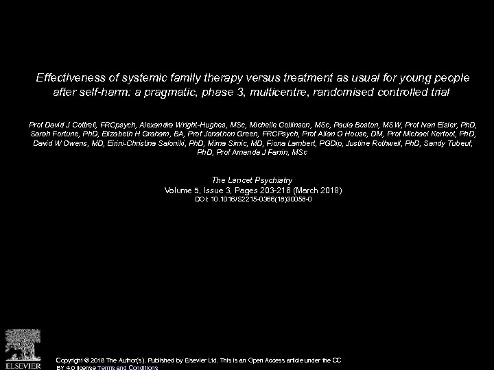 Effectiveness of systemic family therapy versus treatment as usual for young people after self-harm: