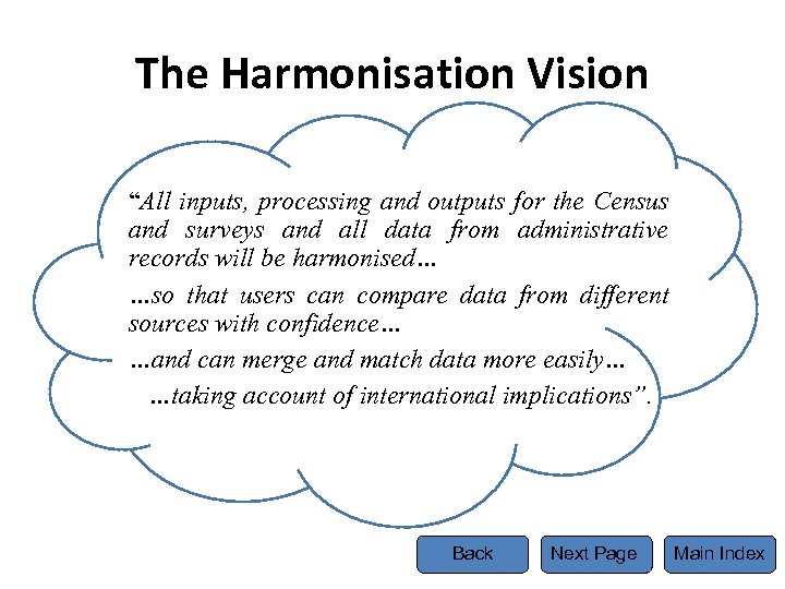 The Harmonisation Vision “All inputs, processing and outputs for the Census and surveys and
