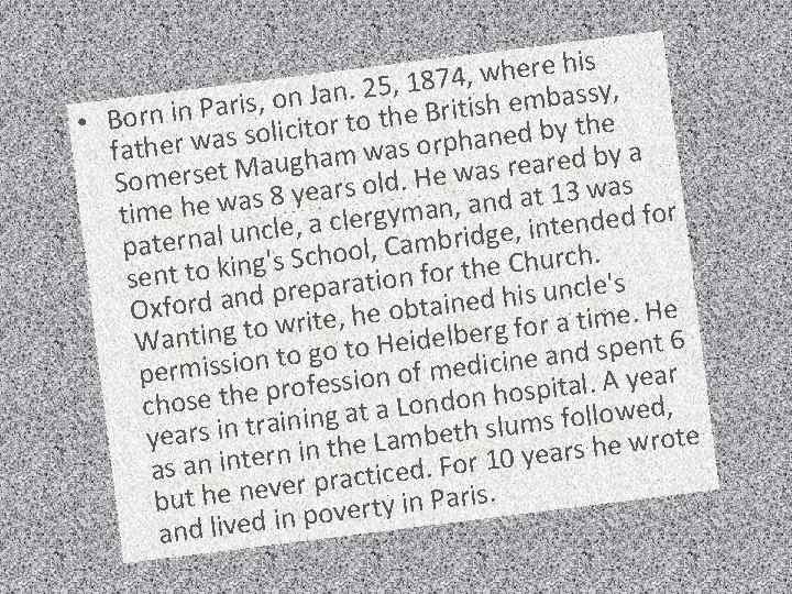 where his , n. 25, 1874 sh embassy, a Paris, on J to the