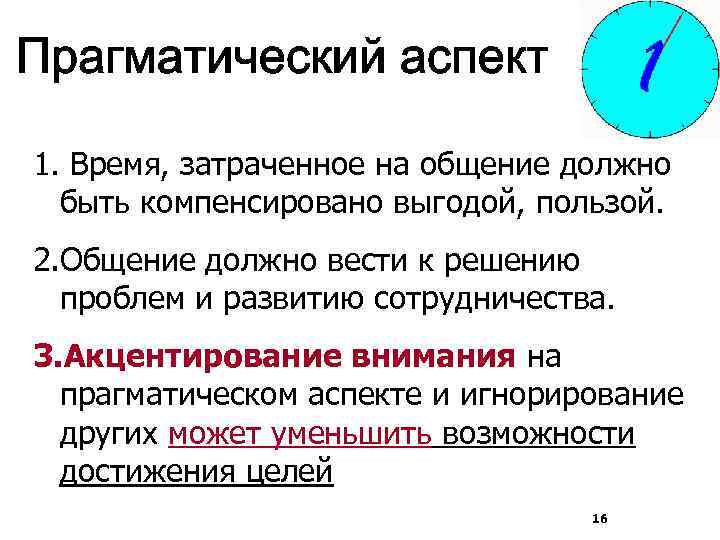 1. Время, затраченное на общение должно быть компенсировано выгодой, пользой. 2. Общение должно вести