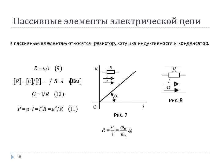 Пассивные элементы электрической цепи К пассивным элементам относятся: резистор, катушка индуктивности и конденсатор. Рис.