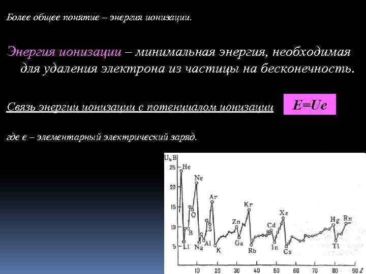 Более общее понятие – энергия ионизации. Энергия ионизации – минимальная энергия, необходимая для удаления