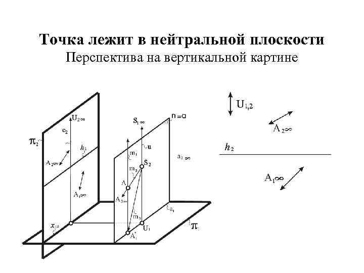 Точка лежит в нейтральной плоскости Перспектива на вертикальной картине 