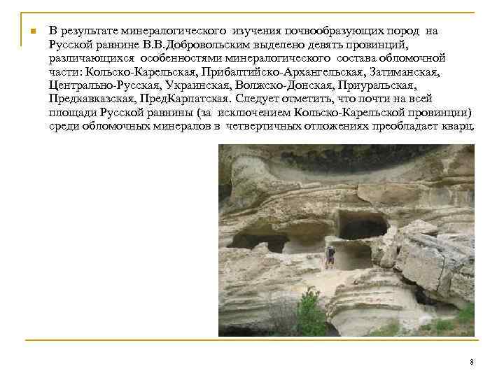 n В результате минералогического изучения почвообразующих пород на Русской равнине В. В. Добровольским выделено