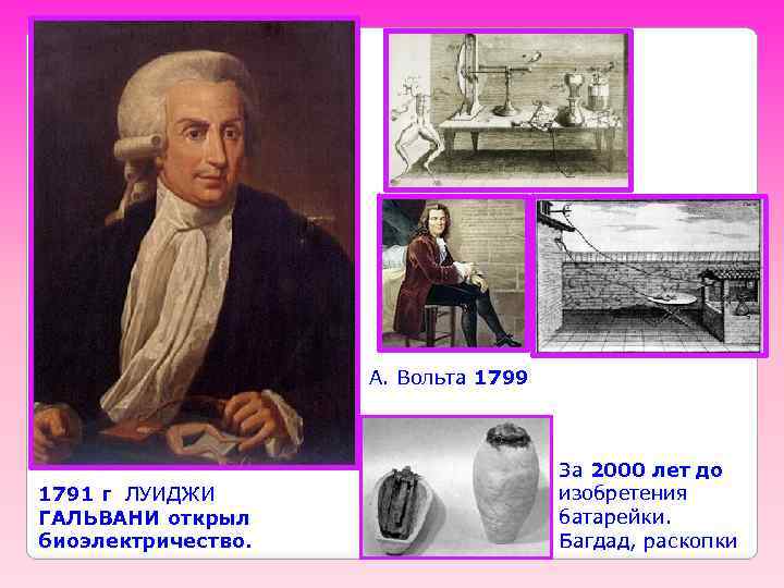  А. Вольта 1799 1791 г ЛУИДЖИ ГАЛЬВАНИ открыл биоэлектричество. За 2000 лет до