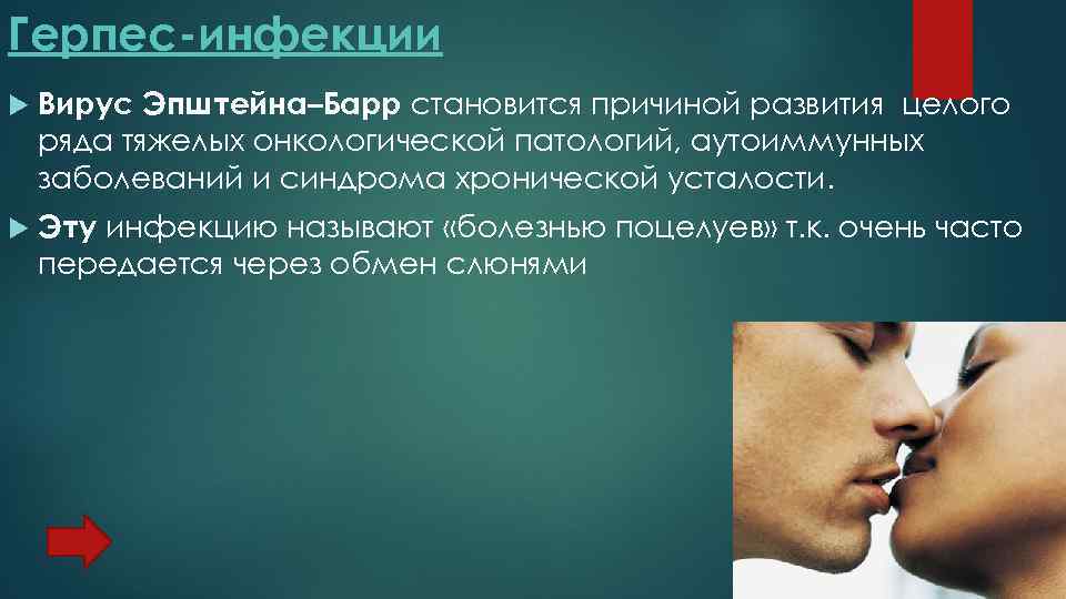 Герпес-инфекции Вирус Эпштейна–Барр становится причиной развития целого ряда тяжелых онкологической патологий, аутоиммунных заболеваний и