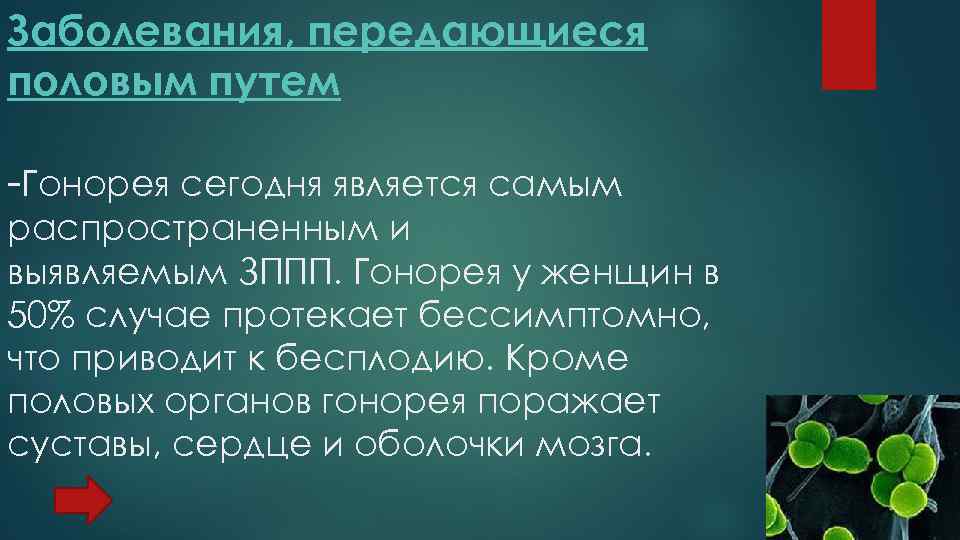 Заболевания, передающиеся половым путем -Гонорея сегодня является самым распространенным и выявляемым ЗППП. Гонорея у