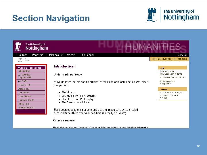 Section Navigation 12 