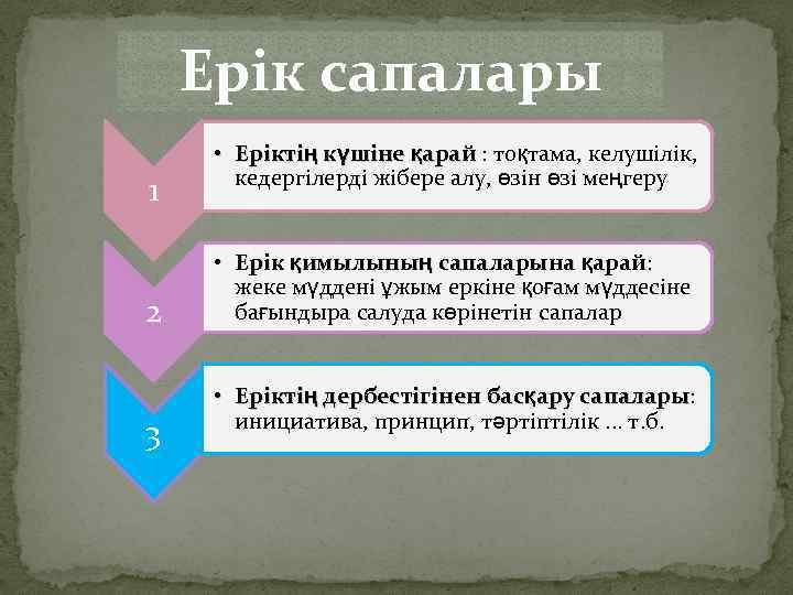 Ерік сапалары 1 2 3 • Еріктің күшіне қарай : тоқтама, келушілік, кедергілерді жібере