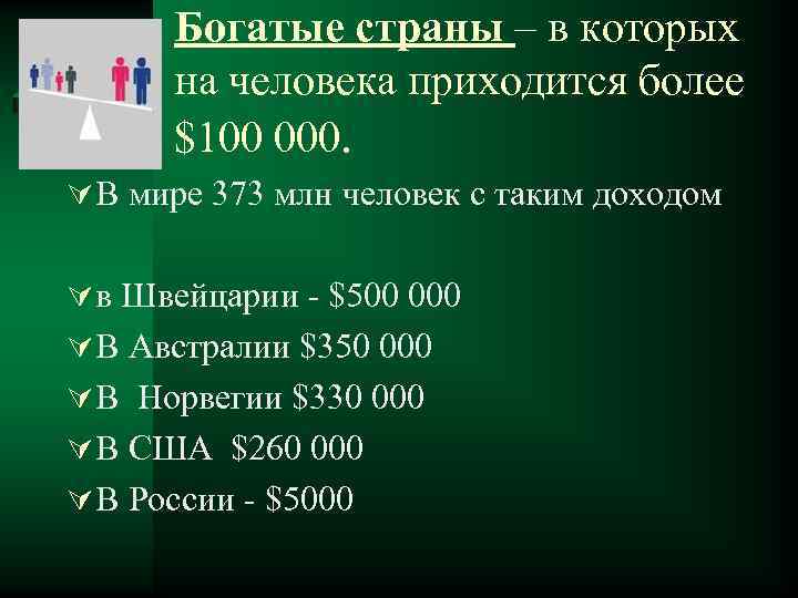 Богатые страны – в которых на человека приходится более $100 000. Ú В мире