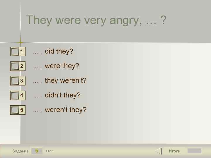 They were very angry, … ? 0 0 0 1 … , did they?