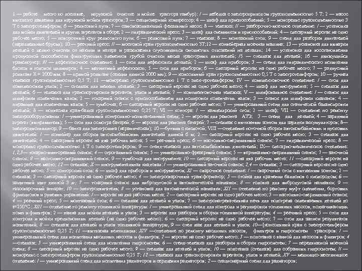 1 — работе место по доставке, наружной очистке и мойке трактора тамбур): / —