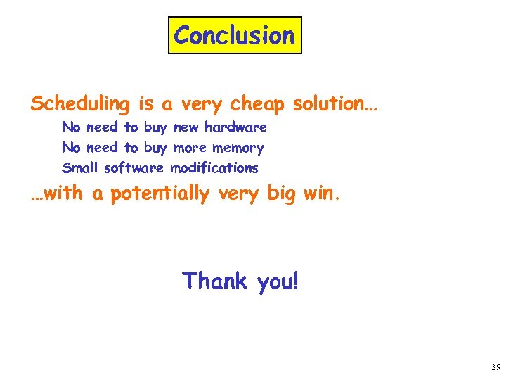 Conclusion Scheduling is a very cheap solution… No need to buy new hardware No