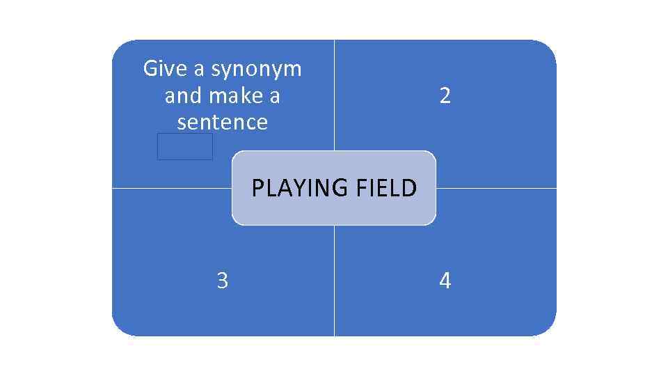 Give a synonym and make a 1 sentence 2 ARENA PLAYING FIELD 3 4