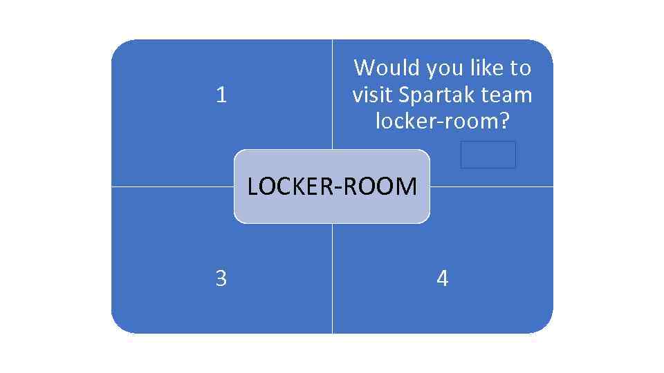 1 1 Would you like to visit Spartak team locker-room? ARENA LOCKER-ROOM 3 4