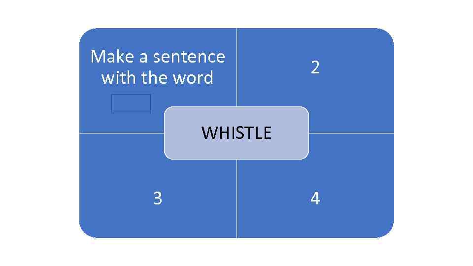 Make a sentence 1 with the word 2 ARENA WHISTLE 3 4 