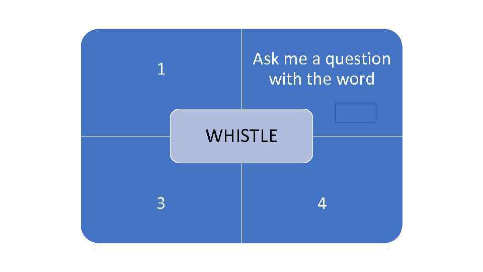 1 1 Ask me a question with the word ARENA WHISTLE 3 4 