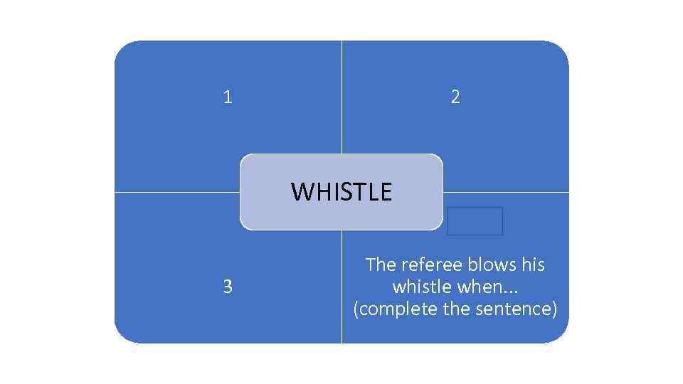 1 2 1 ARENA WHISTLE 3 The referee blows his whistle when. . .