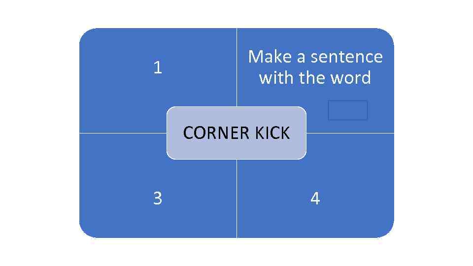 1 1 Make a sentence with the word ARENA CORNER KICK 3 4 