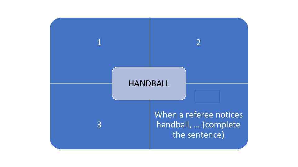 1 2 1 ARENA HANDBALL 3 When a referee notices handball, … (complete the