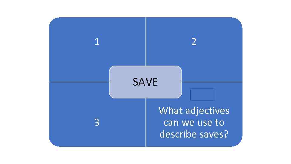 1 2 1 ARENA SAVE 3 What adjectives can we use to describe saves?