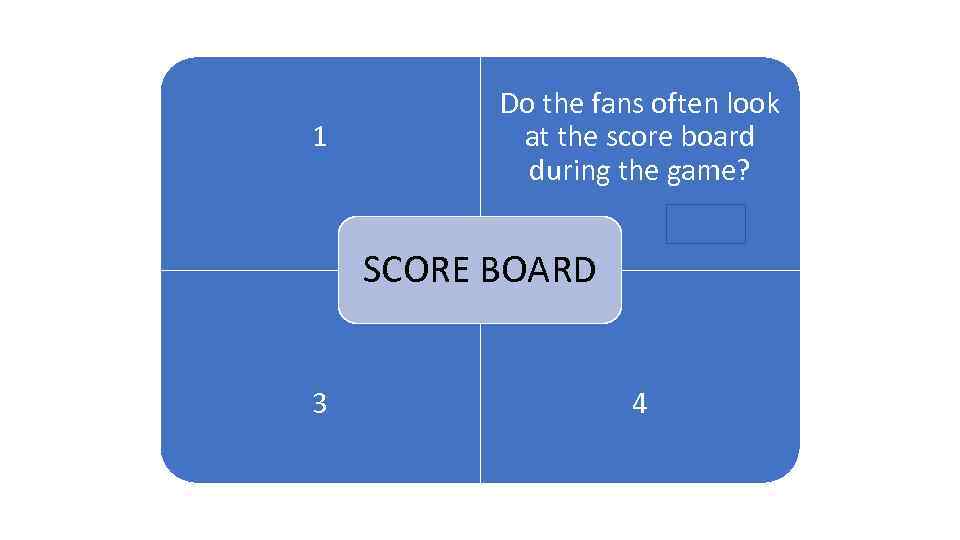 1 1 Do the fans often look at the score board during the game?
