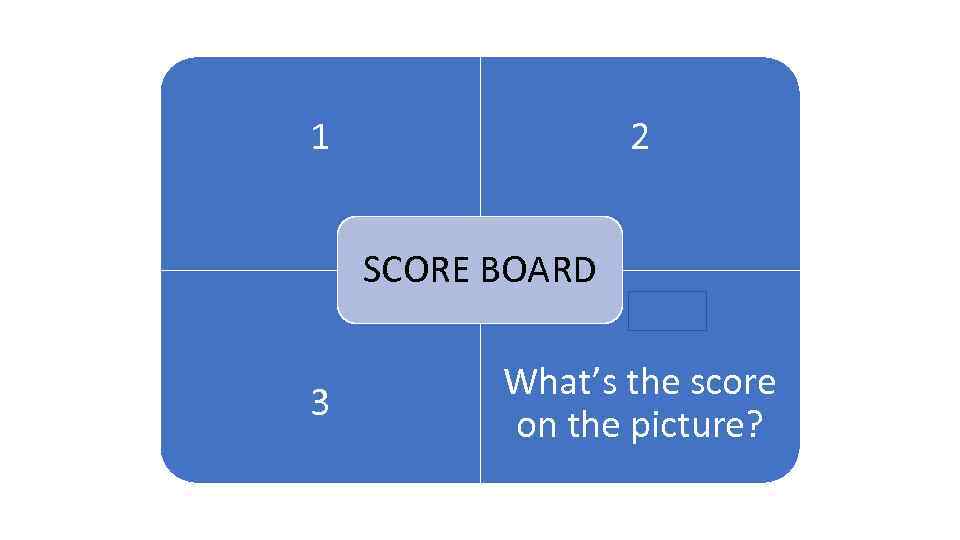 1 2 1 ARENA SCORE BOARD 3 What’s the score on the picture? 