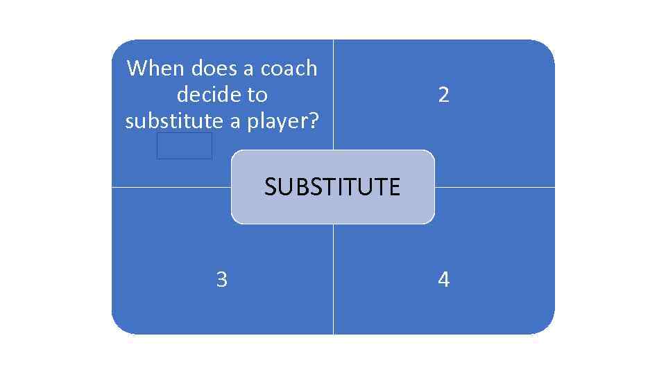 When does a coach decide to 1 substitute a player? 2 ARENA SUBSTITUTE 3